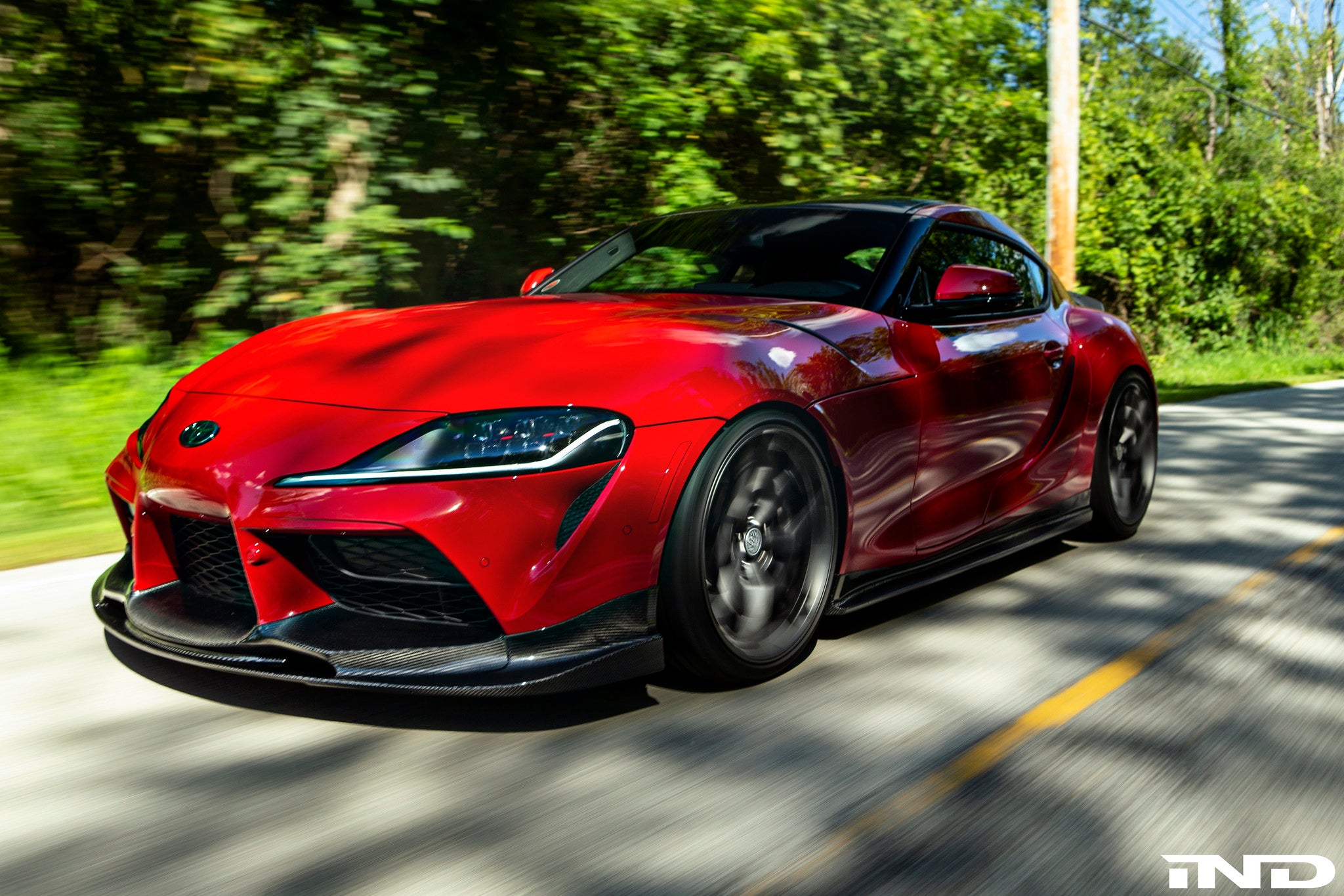 A90 Supra on the road with 3D Design Carbon Aero Package