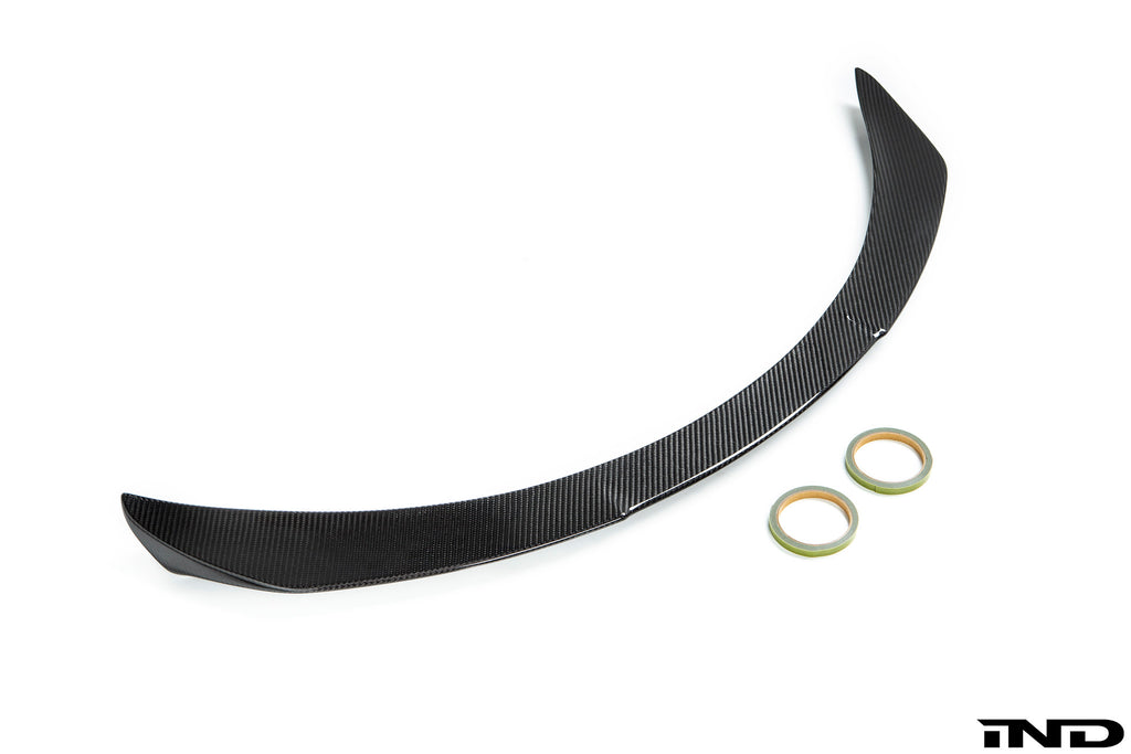 Top view of the 3Ddesign Toyota Supra carbon fiber trunk spoiler along with 3M tape