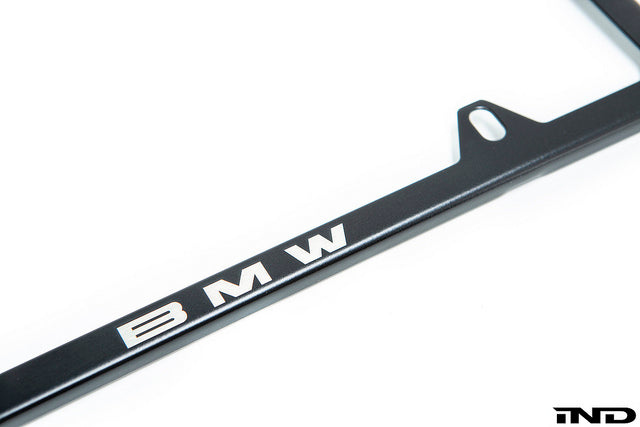 BMW black slimline license plate frame and black m logo valve stem caps - iND Distribution