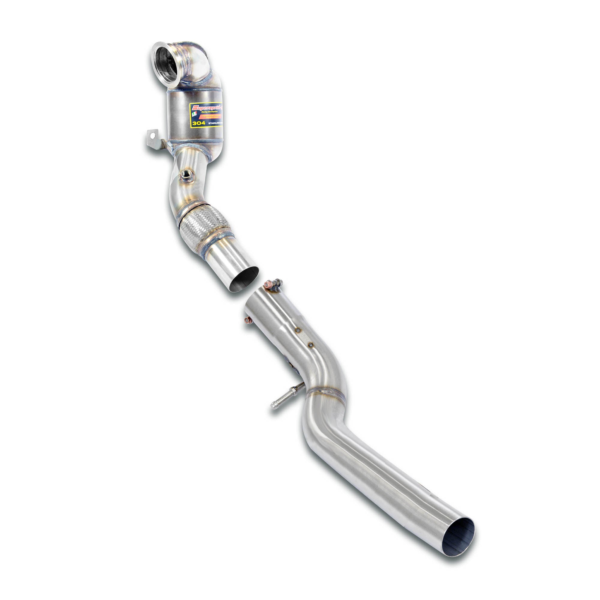 Supersprint Audi S1 (8X) exhaust downpipe kit with metallic catalytic converter, showcasing the high-performance exhaust component.