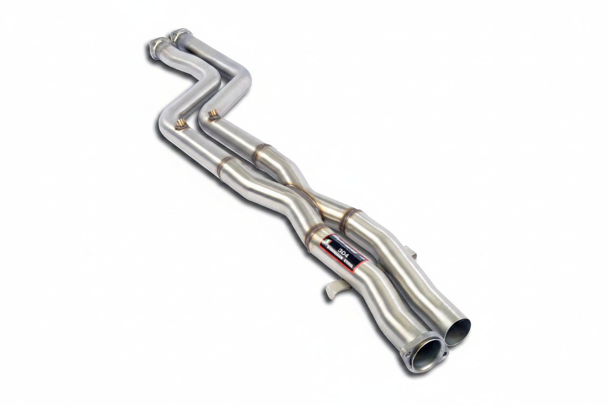 Supersprint stainless steel front X-pipe for BMW E36 M3 Euro exhaust, non-resonated with 2x60mm inlet and outlet pipes.
