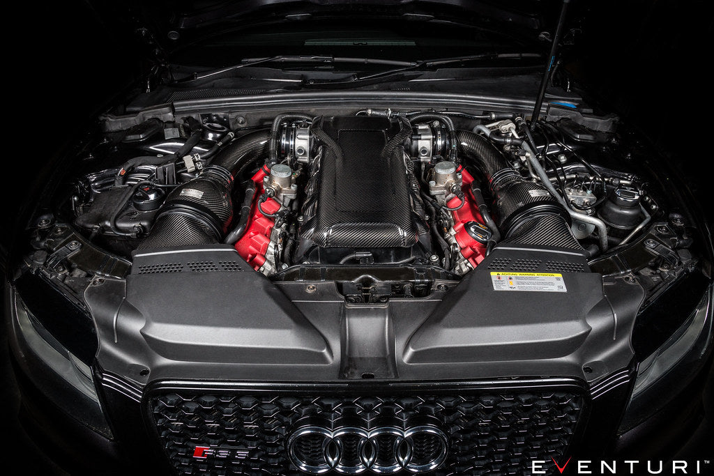 Eventuri black carbon intake system for Audi B8 RS4/RS5 showcasing sleek design and performance features.