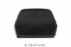 Eventuri black carbon seat back cover set installed in BMW F80 M3 and F82 M4 interior, showcasing sleek, high-quality carbon fiber material.