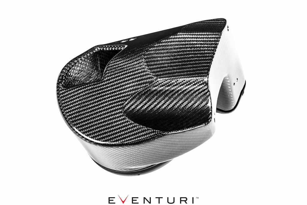 Eventuri black carbon intake system installed in Audi B9 S4 and S5, showcasing a performance air intake with sleek design