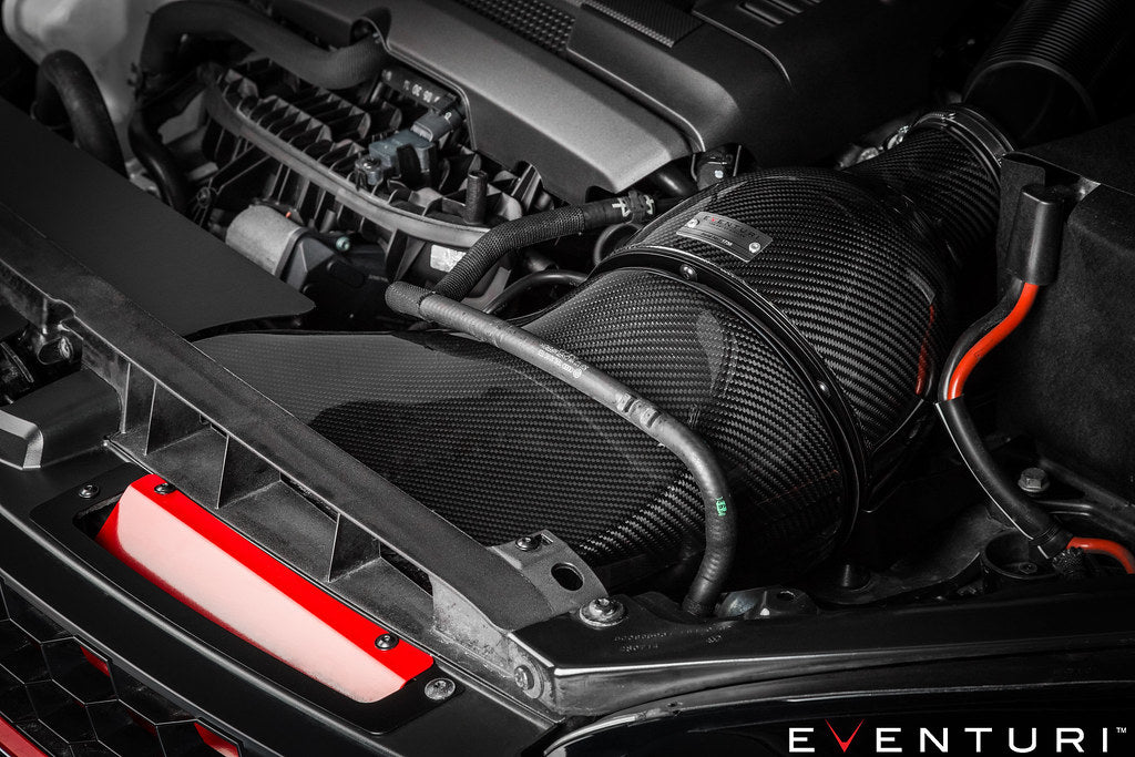 Eventuri VAG 2.0TFSI carbon intake system with sleek black carbon fiber finish and performance-enhancing design.