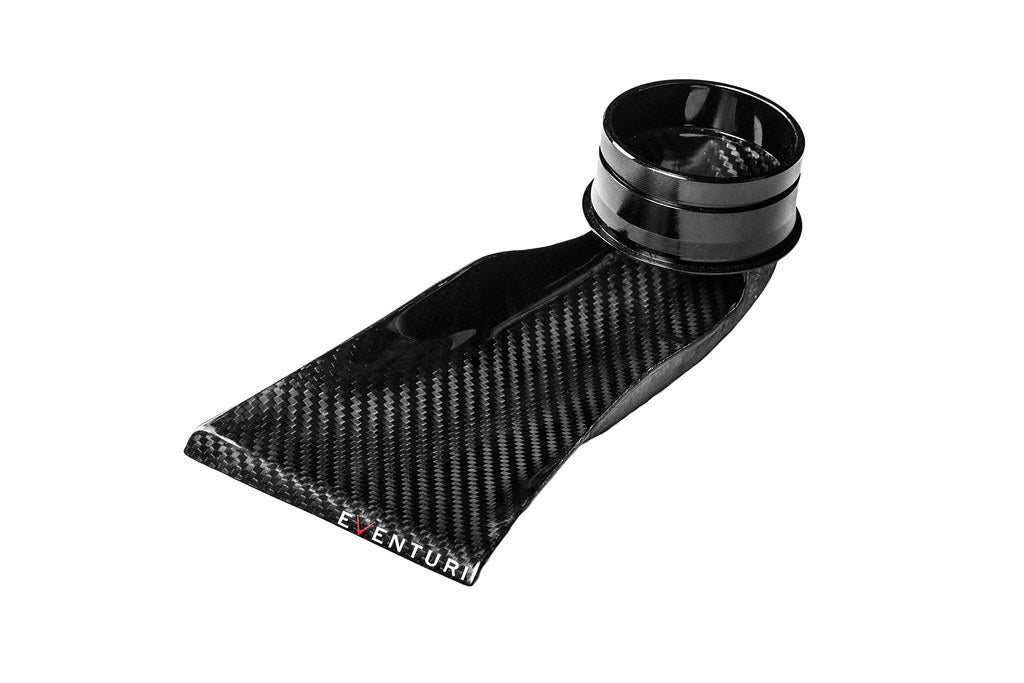 Eventuri BMW E46 M3 S54 black carbon intake scoop showcasing sleek design and performance features.