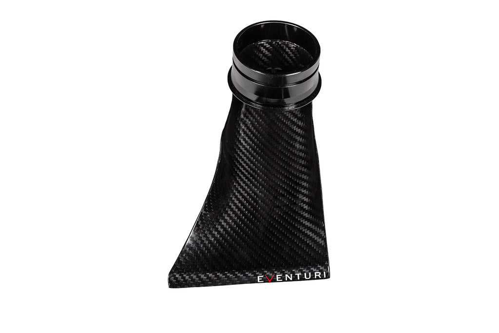 Eventuri BMW E46 M3 S54 black carbon intake scoop showcasing sleek design and performance features.