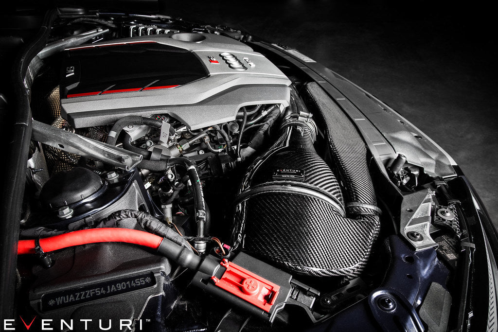 Eventuri black carbon intake system for Audi B9 RS4/RS5, showcasing its sleek design and performance-focused features.