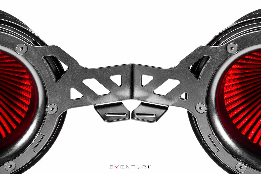 Eventuri black carbon intake system installed in a Porsche 991 Turbo and Turbo S, showcasing performance upgrade details