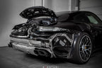 Eventuri black carbon intake system for Porsche 991 Turbo and Turbo S, performance upgrade with sleek carbon fiber components