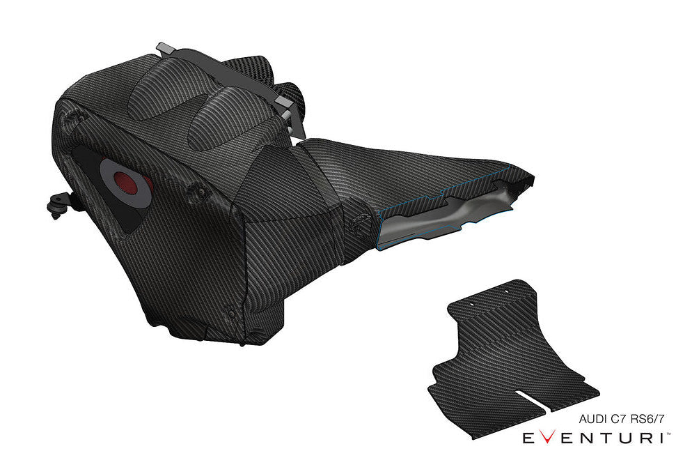 Eventuri black carbon intake system for Audi C7 RS6/RS7 showcasing sleek design and performance features.
