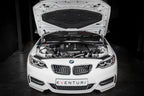 Eventuri black carbon intake system for BMW F-Chassis B58 engine, showcasing sleek performance-oriented design.