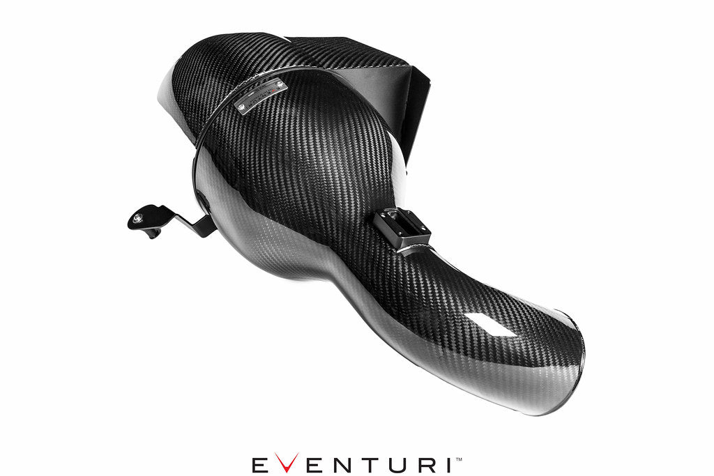 Black carbon BMW F-Chassis B58 performance intake system by Eventuri, featuring sleek design and high-quality materials.