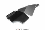 Eventuri BMW F-Chassis B58 black carbon intake system with sleek aerodynamic design and high-performance air filters.