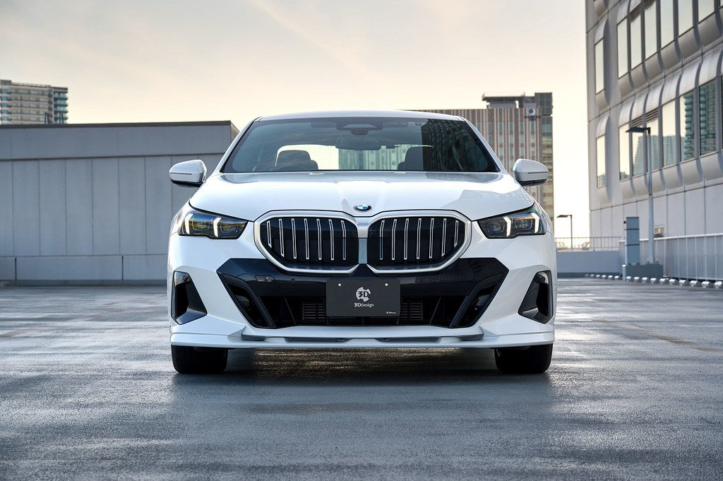 3D Design urethane front lip spoiler installed on a BMW G60 G61 5-Series and i5 M60 M Sport featuring OEM+ styling and factory-quality fitment