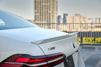 3D Design urethane trunk spoiler installed on a BMW G90 M5 and G60 5-Series sedan featuring OEM+ styling and factory-quality fitment