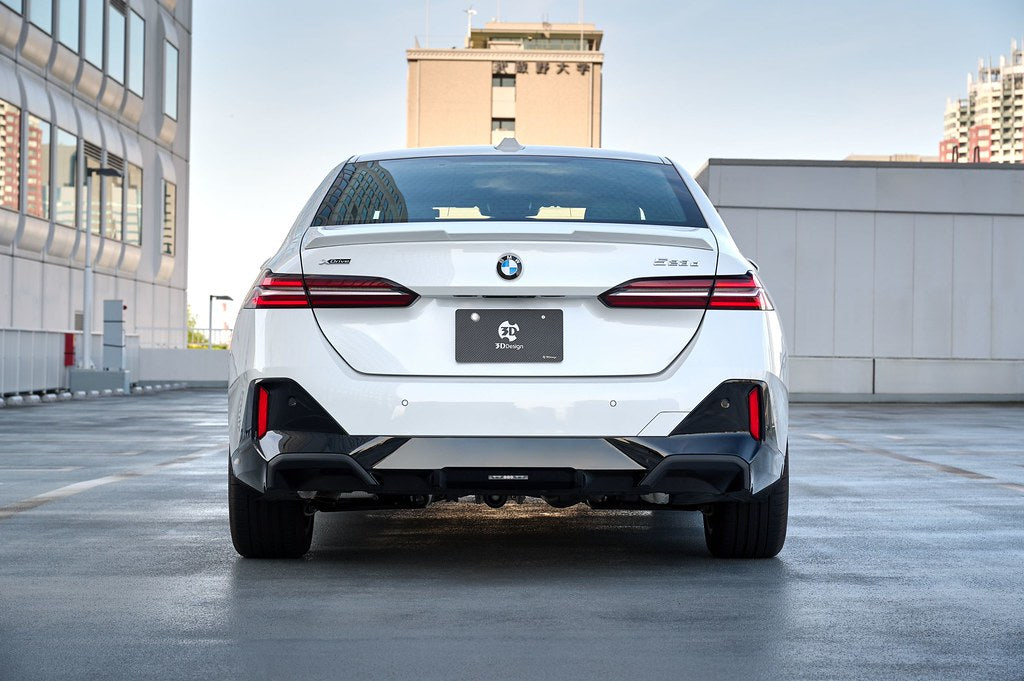 3D Design urethane trunk spoiler installed on a BMW G90 M5 and G60 5-Series sedan featuring OEM+ styling and factory-quality fitment