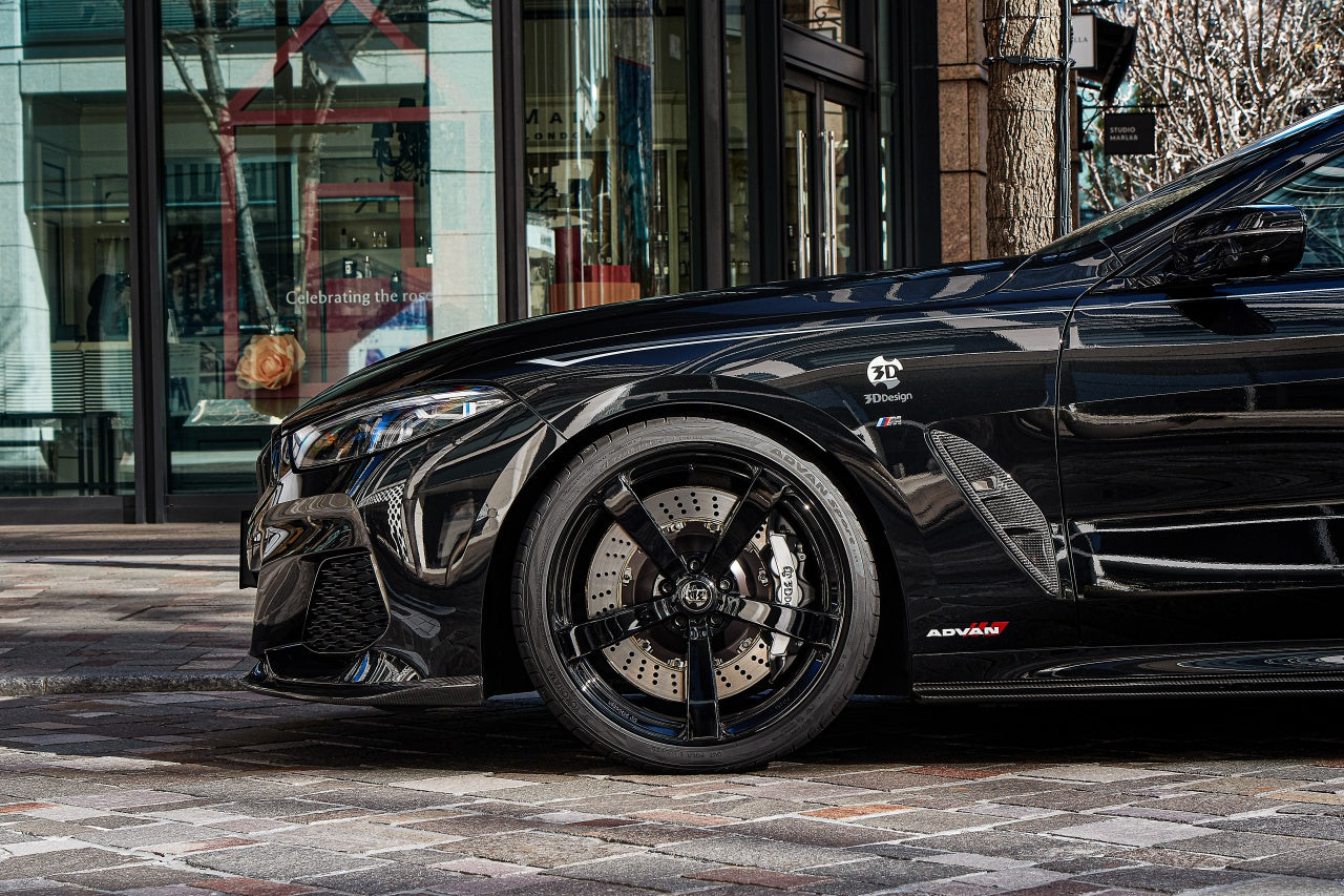 3D Design BMW G16 8-Series carbon fiber side vents installed on exterior, showcasing sleek 3D-designed automotive vent accents.