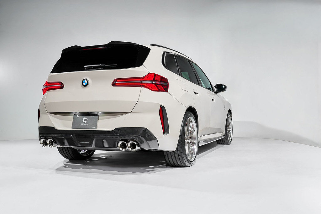 Side view of 3D Design G45 X3 M50 stainless steel exhaust tips set, showcasing the sleek, polished finish and tapered design.