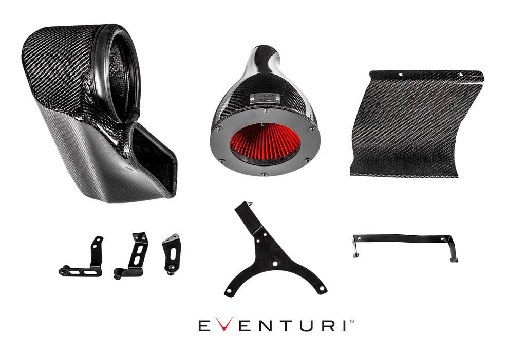 Eventuri black carbon intake system for Audi B9 S4 and S5, performance air intake with sleek design and high-quality materials.