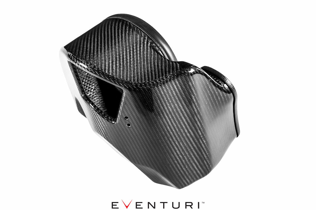 Eventuri black carbon intake system for Audi B9 S4 and S5, high-performance engine air intake with sleek carbon fiber design.
