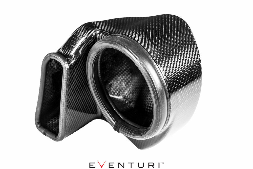 Eventuri black carbon intake system for Audi B9 S4 and S5, performance engine upgrade with sleek airflow ducts.