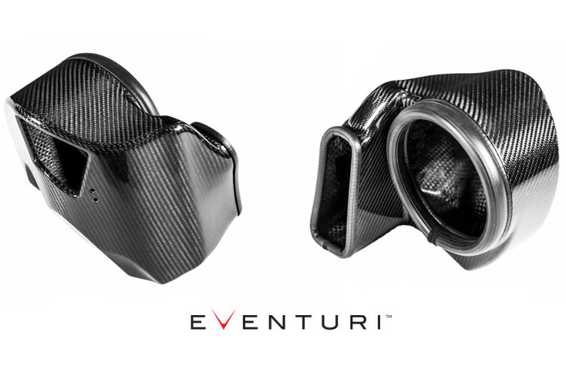 Eventuri Audi B9 S4/S5 black carbon intake system showcasing sleek design and high-performance features.