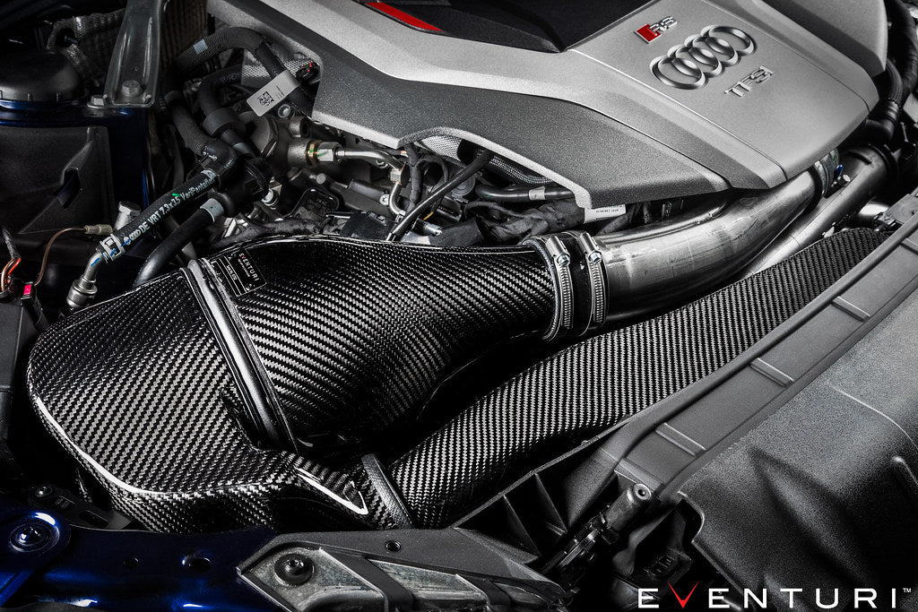 Eventuri black carbon intake system for Audi B9 RS4/RS5 showcasing sleek design and performance features.