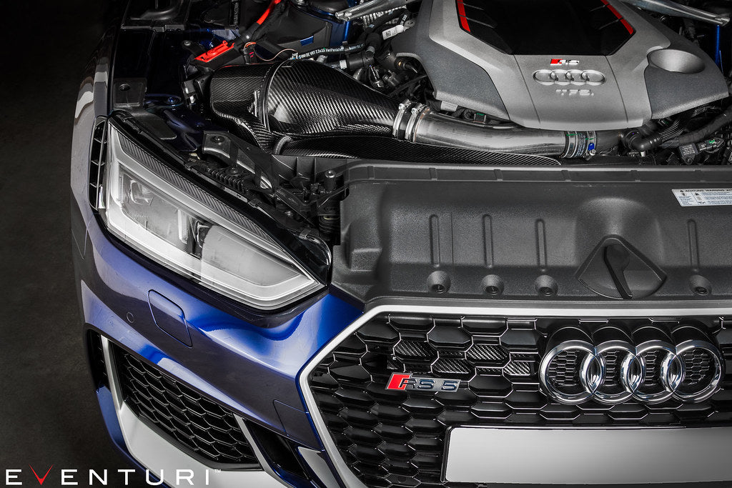 Eventuri black carbon intake system for Audi B9 RS4/RS5 showcasing sleek design and performance features.