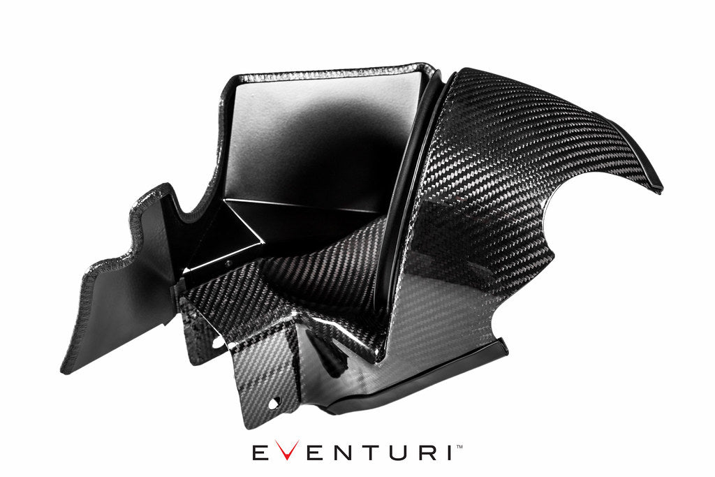 Eventuri BMW F-Chassis N55 Black Carbon Intake System - V2 showcasing sleek carbon fiber design and performance-enhancing features.