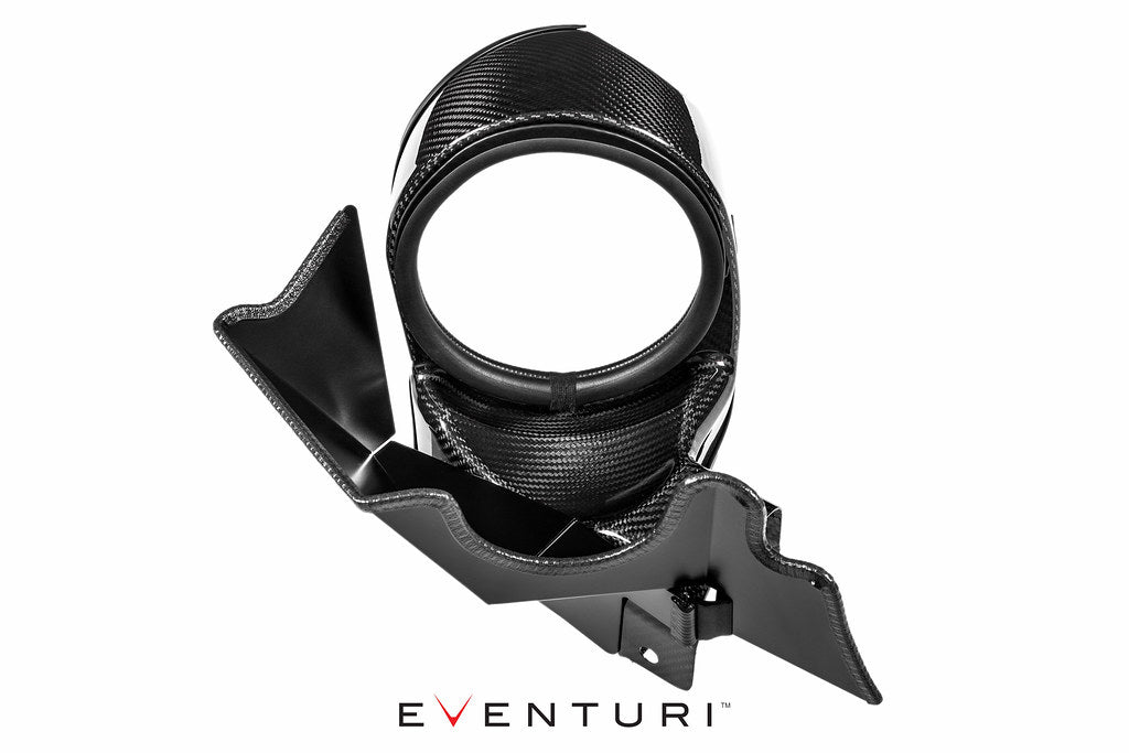 Eventuri BMW F-Chassis N55 Black Carbon Intake System V2 showcasing sleek carbon fiber design and performance components.