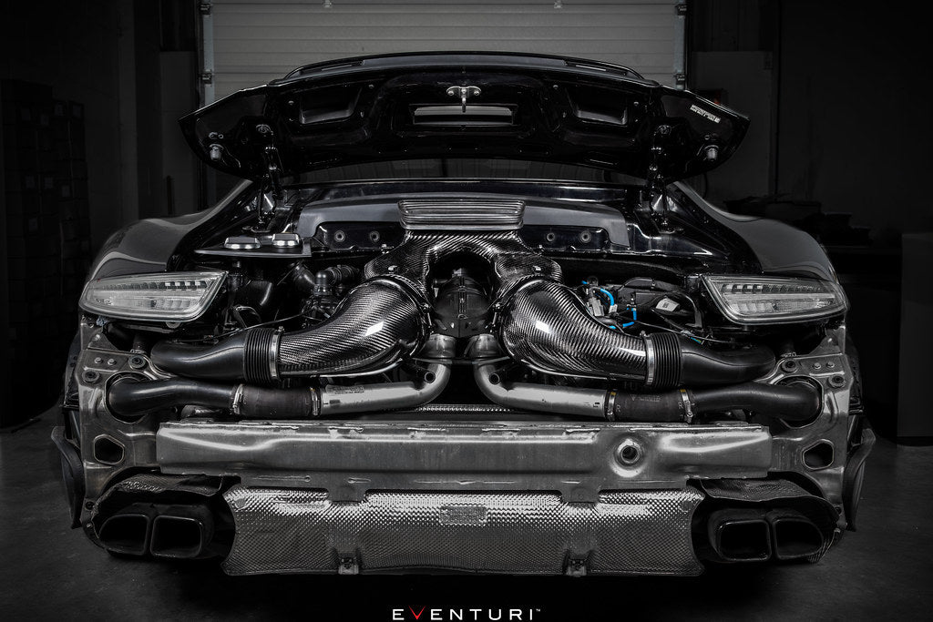 Eventuri black carbon intake system for Porsche 991 Turbo and Turbo S, performance upgrade with sleek design
