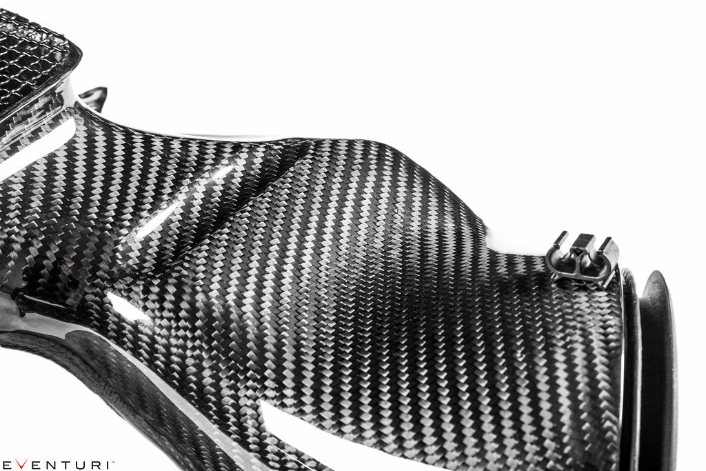 Eventuri black carbon intake system for Porsche 991 Turbo and Turbo S, high-performance engine air intake with sleek design