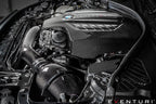 Eventuri black carbon engine cover for BMW F-Chassis N55, performance car engine component with sleek finish.