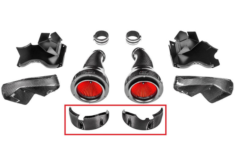 Eventuri BMW F90 M5 S63M black carbon shroud set showcasing sleek design and performance features.