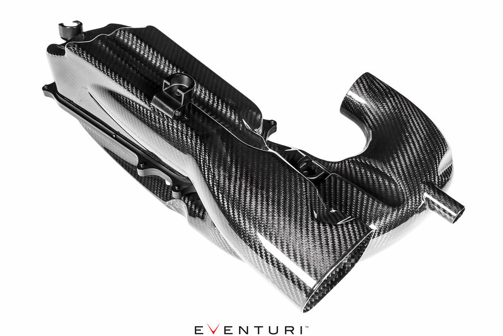 Eventuri black carbon intake system for Mercedes W205 C63/C63S AMG, showcasing sleek design and performance features.