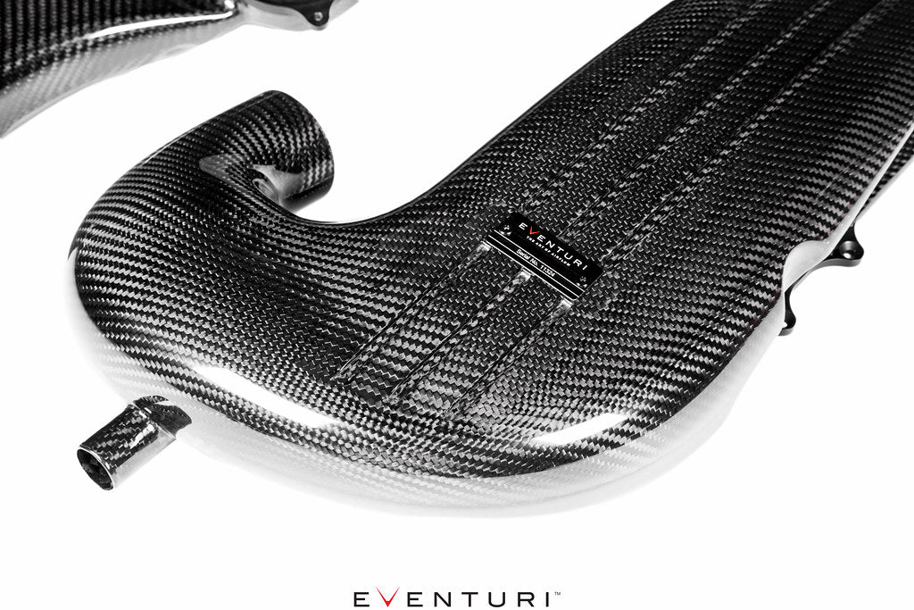 Eventuri black carbon intake system for Mercedes W205 C63/C63S AMG, showcasing sleek design and performance features.