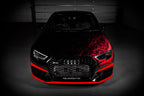 Eventuri Audi 8V Gen 2 RS3 black carbon headlamp race duct showcasing sleek design and high-performance features.