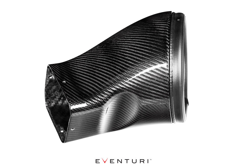 Eventuri Audi 8V Gen 2 RS3 black carbon headlamp race duct showcasing sleek design and performance features.