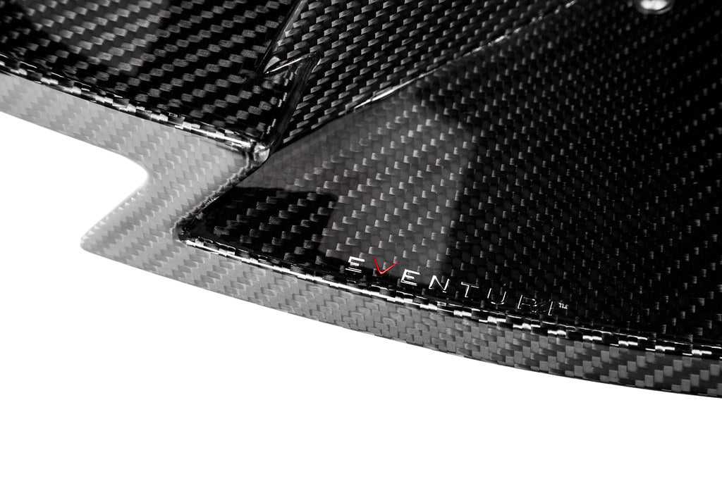 Eventuri Audi 8V Gen 2 RS3 black carbon headlamp race duct showcasing its sleek design and performance features.