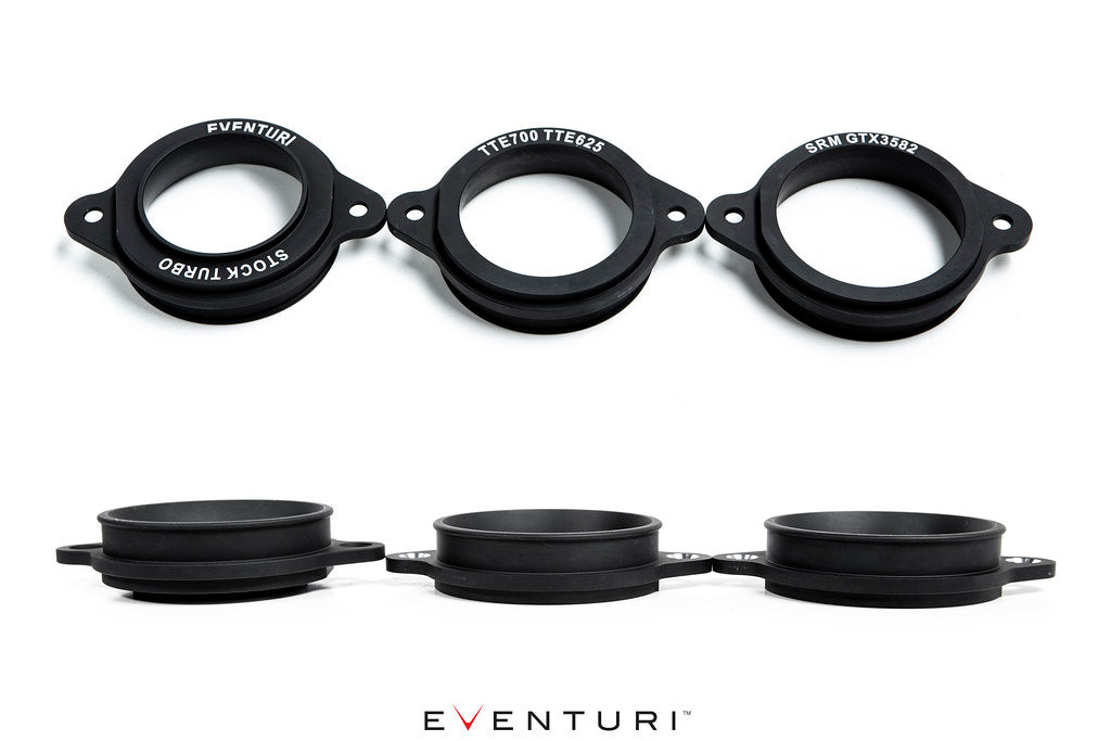 Eventuri Audi 8Y RS3 LHD carbon turbo inlet, performance automotive part with sleek black finish and detailed design.