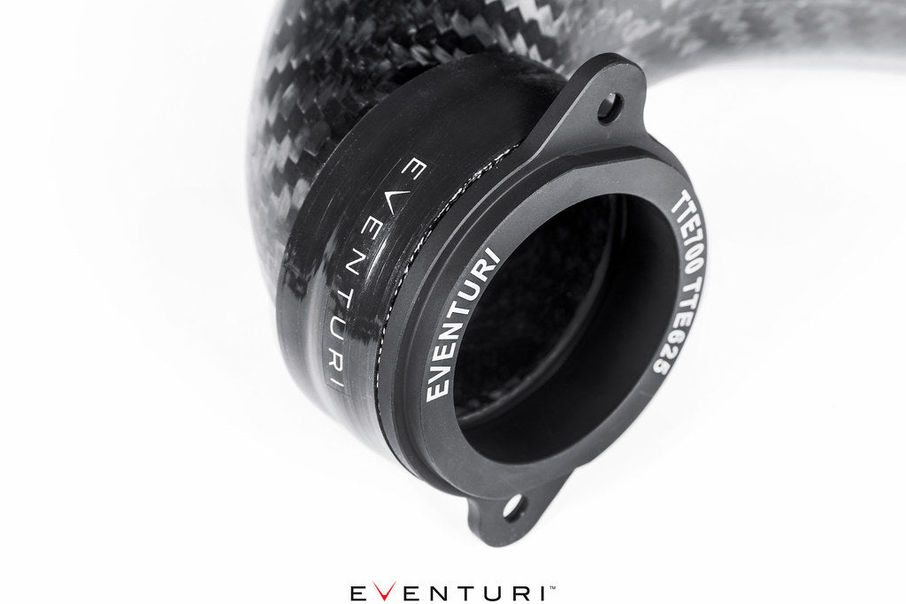Eventuri Audi 8Y RS3 LHD carbon turbo inlet, performance upgrade, featuring sleek black carbon fiber construction and precise fitting