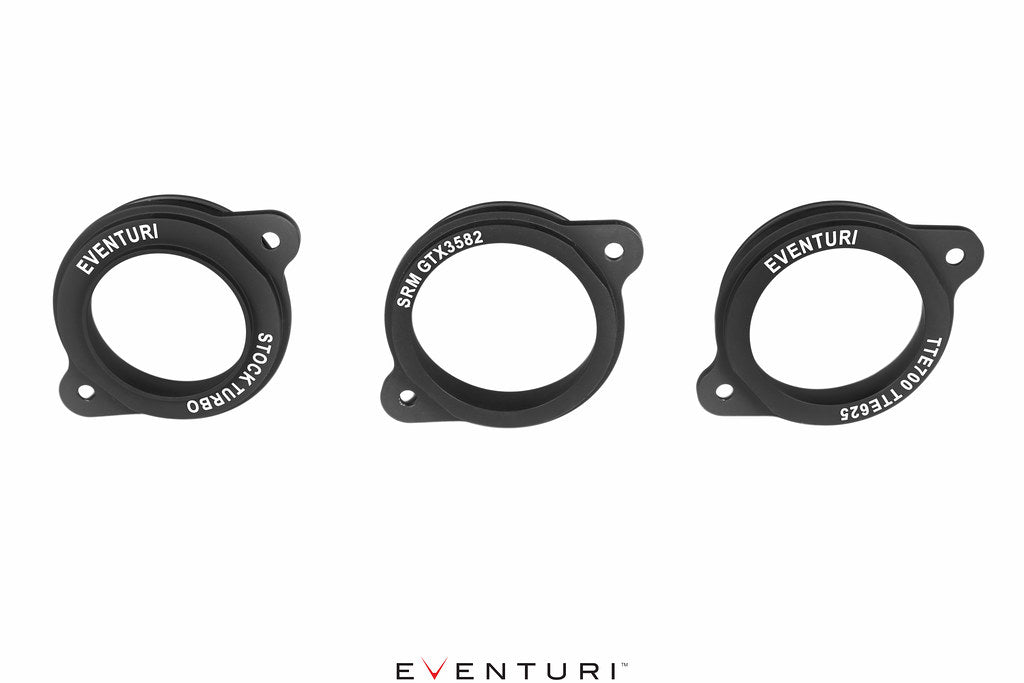 Eventuri Audi 8Y RS3 LHD carbon turbo inlet for performance upgrade, showing sleek black carbon construction and inlet design.