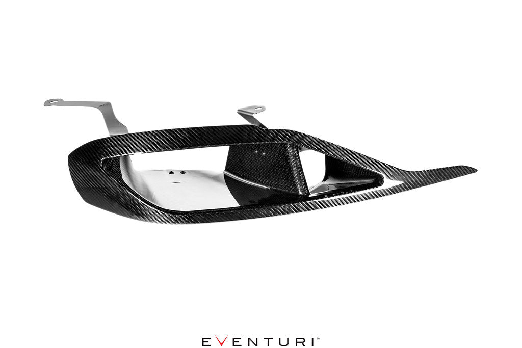 Eventuri black carbon headlamp race duct for Toyota A90 Supra, showcasing sleek design and performance features.