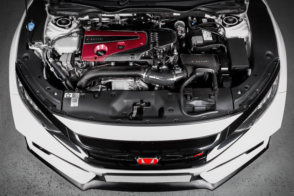 Eventuri carbon Kevlar engine cover for Honda Civic Type-R FK8 and FL5, performance upgrade with sleek black finish.