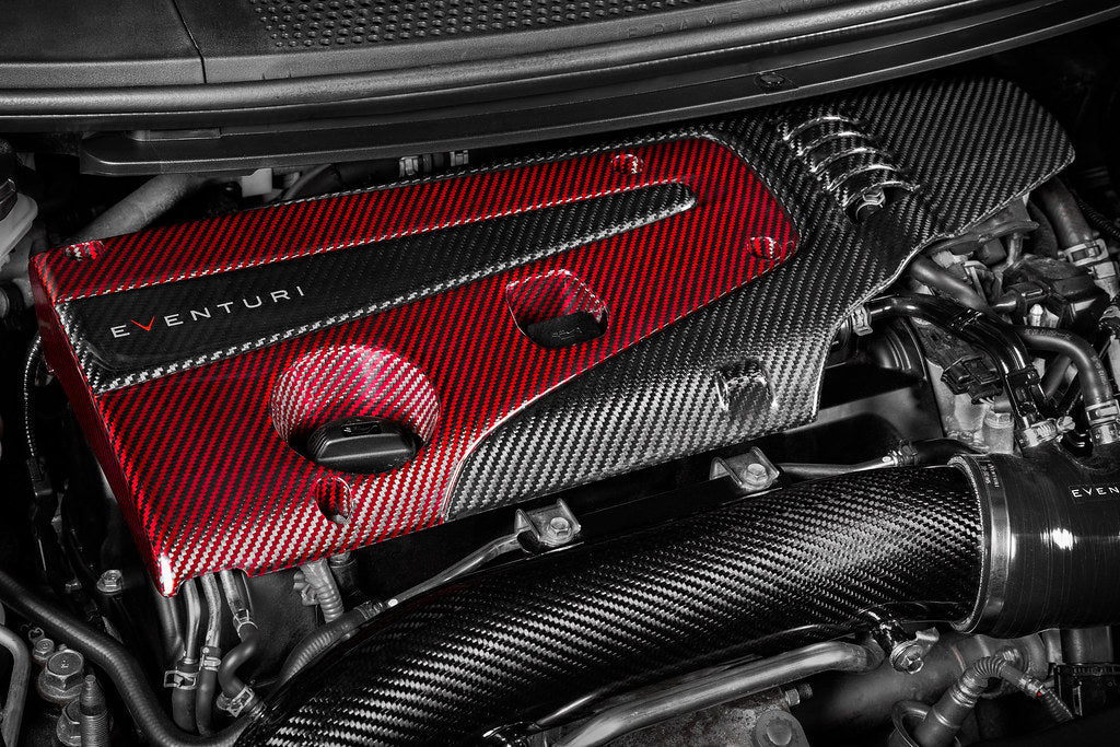 Eventuri carbon Kevlar engine cover for Honda Civic Type-R FK8 and FL5, showcasing a sleek, high-performance automotive accessory.