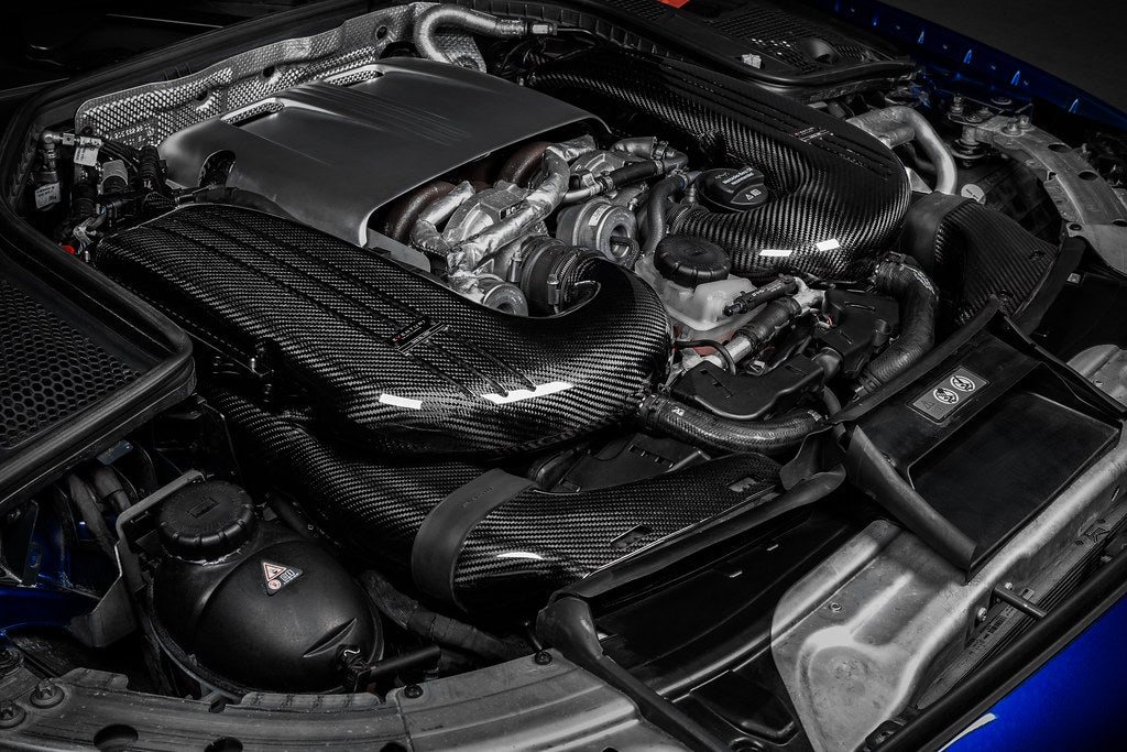 Eventuri black carbon intake system for Mercedes W205 C63/C63S AMG, showcasing sleek design and performance features.