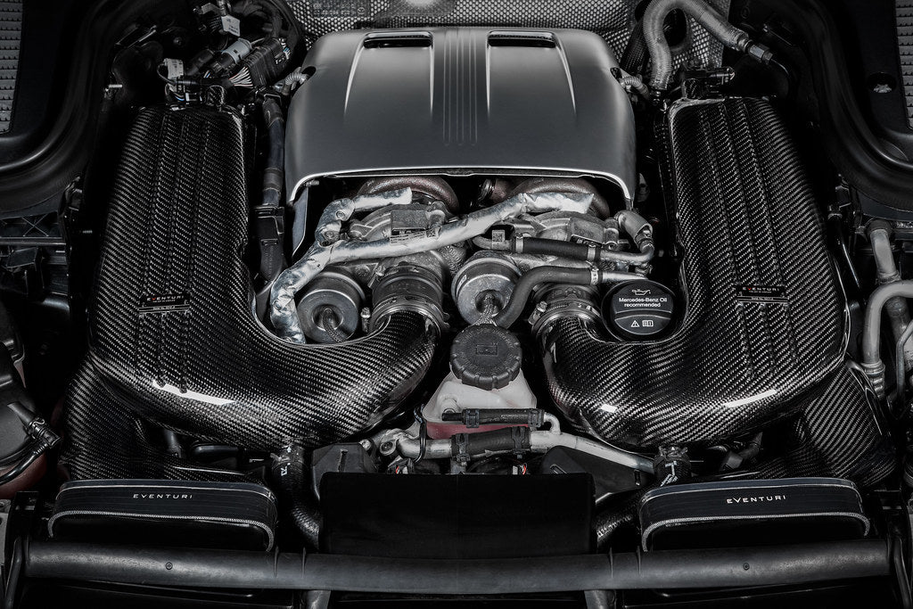 Eventuri black carbon intake system for Mercedes GLC63S AMG, showcasing sleek design and high-performance features.