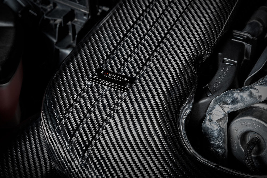 Eventuri black carbon intake system for Mercedes GLC63S AMG showcasing sleek design and high-performance features.