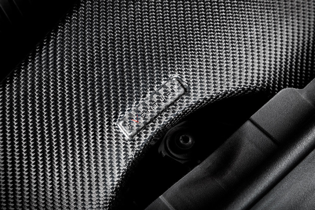 Eventuri black carbon intake system for BMW F4X M135i M235i and F39 X2 35i B48, performance engine upgrade.